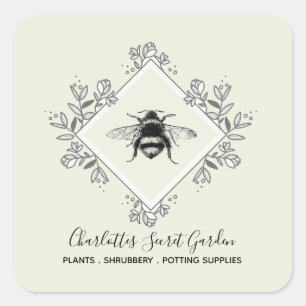 Plant Nursery Garden Supply Bee Logo Product Label Quadratischer Aufkleber