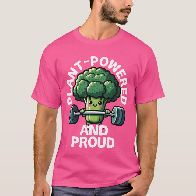 Plant Powered and Proud Broccoli Lifting Weights v T-Shirt (Vorderseite)