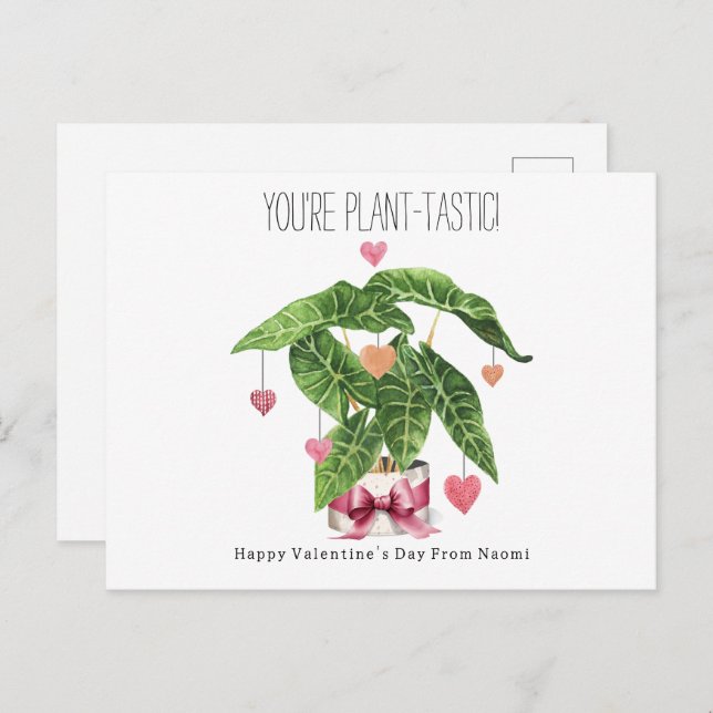 Plant-tastic Houseplant Pun Classroom Valentine  Postkarte (Vorne/Hinten)