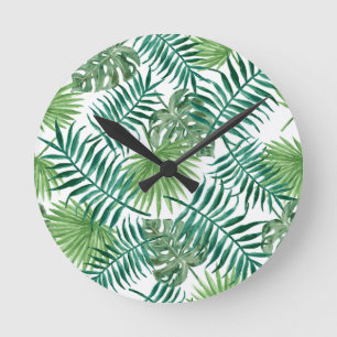 Plant Tropical Botanical Palm Leaf Runde Wanduhr