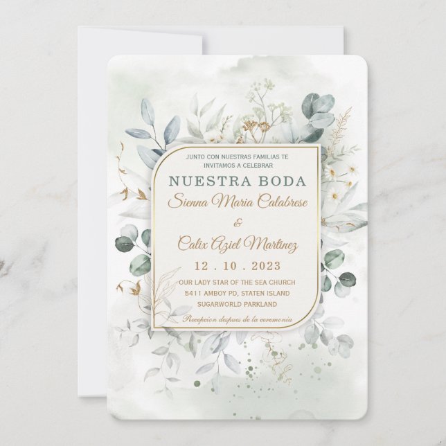 Plantilla de Paquete de Boda en oro y Verde Einladung (Vorderseite)