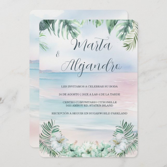 Plantillas de boda tropicales en acuarela einladung (Vorne/Hinten)