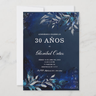 Plantillas de cumpleaños azul real y plata einladung