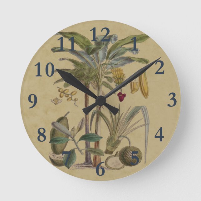 plAntique Tropical Palm Fruit Botanical Runde Wanduhr (Vorderseite)