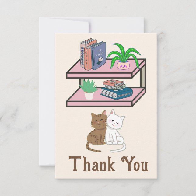 Plants, Cats And Books - Bookish Cat Aesthetic Dankeskarte (Vorderseite)