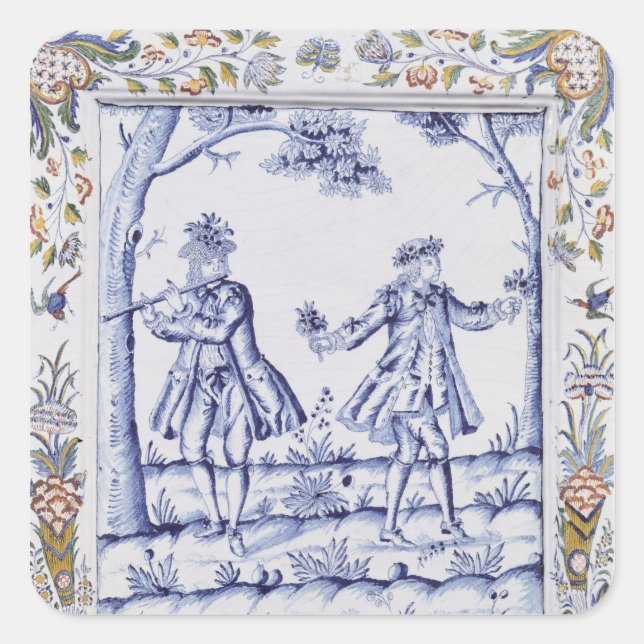Plaque, die eine Szene aus "The Magic Flute" darst Quadratischer Aufkleber (Vorderseite)