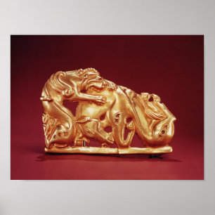 Plaque, die einen Griffin darstellt, der ein Pferd Poster