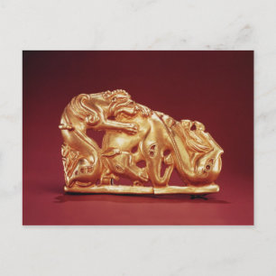 Plaque, die einen Griffin darstellt, der ein Pferd Postkarte