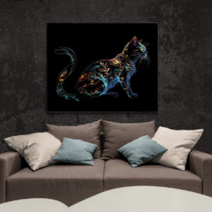 Plasma-Katze auf schwarz in lebhaften Farben Poster