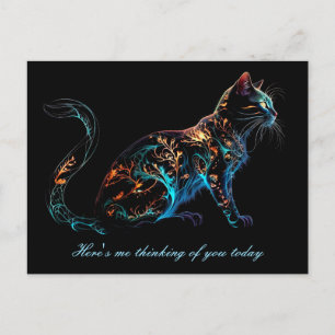 Plasma-Katze auf schwarz in lebhaften Farben Postkarte