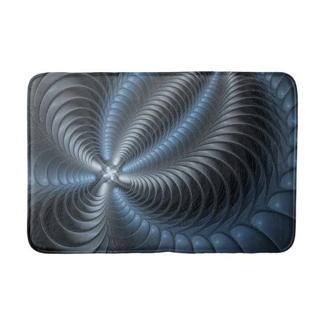 Plastic Blue Gray 3D Fraktal Kunst Modernes Abstra Badematte (Vorderseite)
