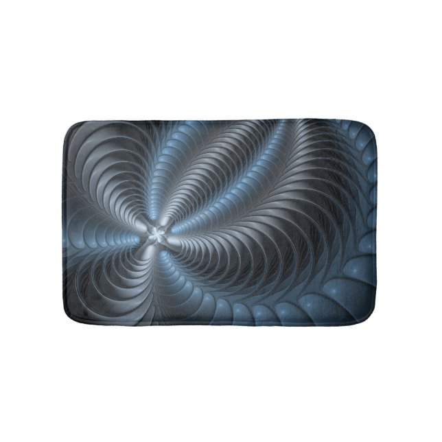 Plastic Blue Gray 3D Fraktal Kunst Modernes Abstra Badematte (Vorderseite)