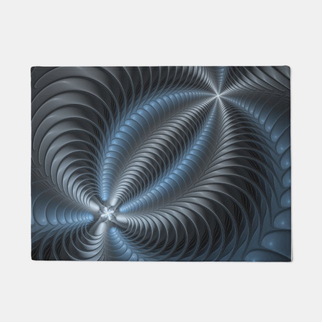 Plastic Blue Gray 3D Fraktal Kunst Modernes Abstra Fußmatte (Vorderseite)