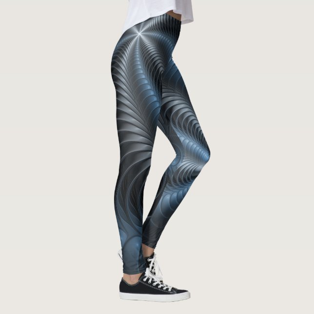 Plastic Blue Gray 3D Fraktal Kunst Modernes Abstra Leggings (Rechts)