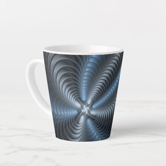 Plastic Blue Gray 3D Fraktal Kunst Modernes Abstra Milchtasse (Linke Ecke)
