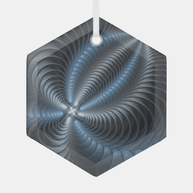 Plastic Blue Gray 3D Fraktal Kunst Modernes Abstra Ornament Aus Glas (Vorderseite)