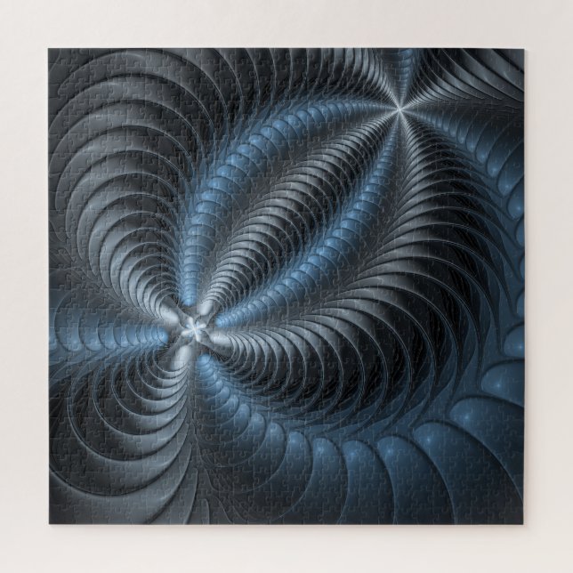 Plastic Blue Gray 3D Fraktal Kunst Modernes Abstra Puzzle (Vertikal)