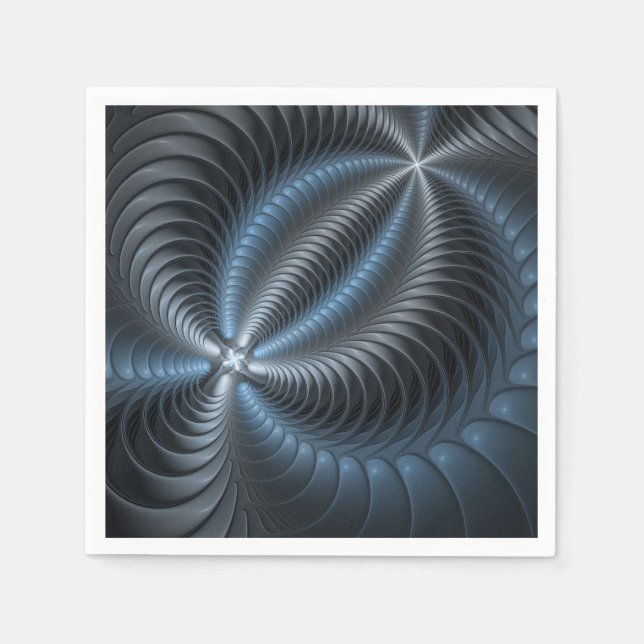 Plastic Blue Gray 3D Fraktal Kunst Modernes Abstra Serviette (Vorderseite)