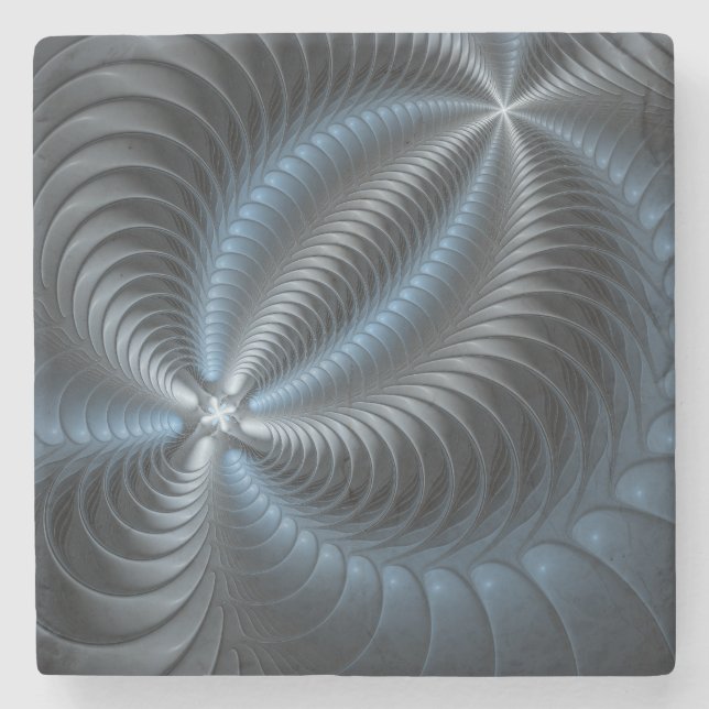 Plastic Blue Gray 3D Fraktal Kunst Modernes Abstra Steinuntersetzer (Vorderseite)