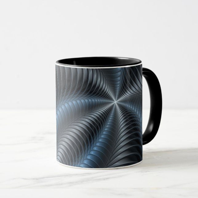 Plastic Blue Gray 3D Fraktal Kunst Modernes Abstra Tasse (VorderseiteRechts)