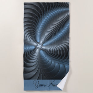 Plastic Blue Gray 3D Fraktal Moderner Abstrakter N Strandtuch