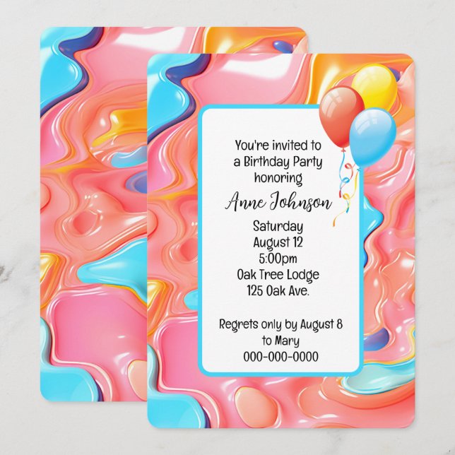 Plastic Psychedelic Birthday Invite Einladung (Vorne/Hinten)