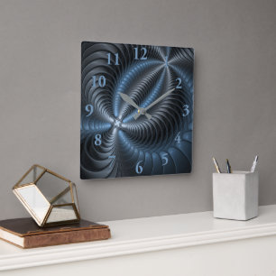 Plastisches Blau-Grau 3D-Fraktal-Art-Moderne-Abstr Quadratische Wanduhr