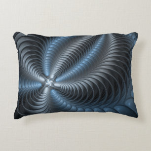 Plastisches Blau-Grau 3D-Fraktal-Art modernes Abst Dekokissen