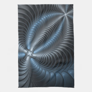 Plastisches Blau-Grau 3D-Fraktal-Art modernes Abst Geschirrtuch