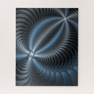 Plastisches Blau-Grau 3D-Fraktal-Art Modernes Abst Puzzle