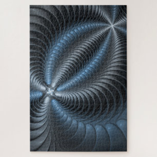 Plastisches Blau-Grau 3D-Fraktal-Art Modernes Abst Puzzle