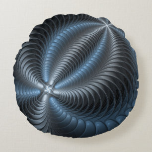 Plastisches Blau-Grau 3D-Fraktal-Art modernes Abst Rundes Kissen