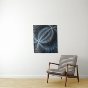 Plastisches Blau-Grau 3D-Fraktal-Art modernes Abst Wandteppich