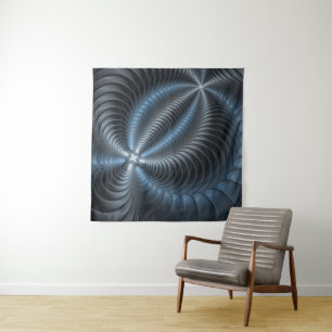 Plastisches Blau-Grau 3D-Fraktal-Art modernes Abst Wandteppich