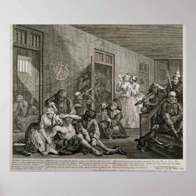 Plate VIII von A Rake's Progress, 1735 Poster (Vorne)