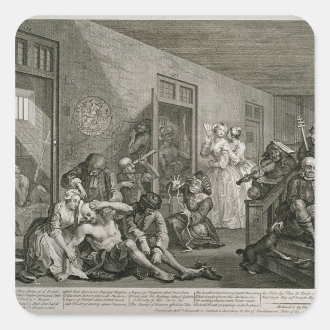 Plate VIII von A Rake's Progress, 1735 Quadratischer Aufkleber (Vorderseite)