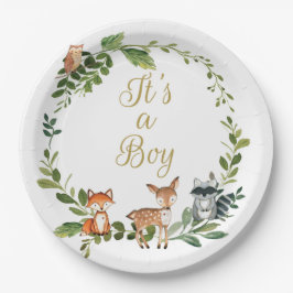 Plate Woodland baby shower, woodland animals baby  Pappteller