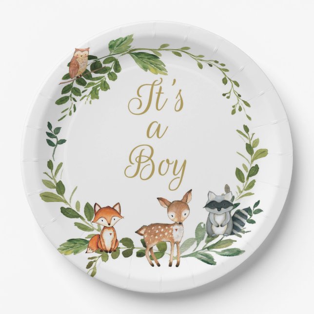 Plate Woodland baby shower, woodland animals baby  Pappteller (Vorderseite)