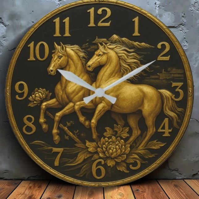 Plated Gold horse  Große Wanduhr (Von Creator hochgeladen)