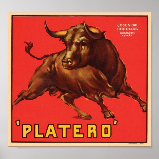 Platero-Etikett für Vintage Kiste - Bull Poster (Vorne)
