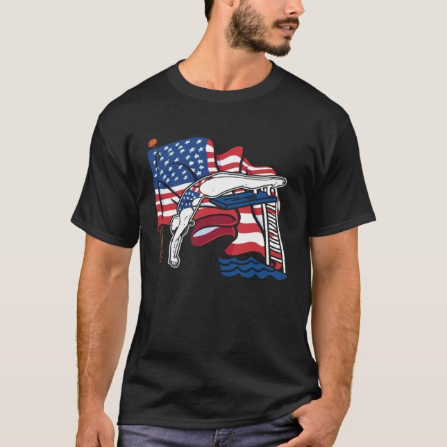 Platform Diver Us Flag  Springboard Diving T-Shirt (Vorderseite)
