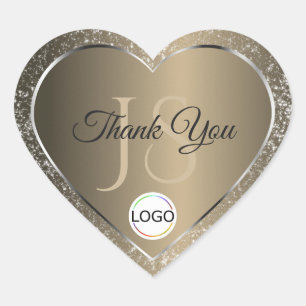 Platin Beige Logo und Initialen Glitzer Danke Herz-Aufkleber