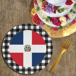Platin, Büffel, kariert und Flag der Dominikanisch Pappteller