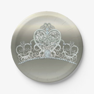 Platin Elfenbein Prinzessin Herz Diadem Geburtstag Pappteller