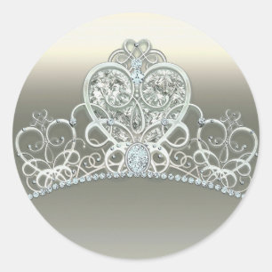 Platin Elfenbein Prinzessin Herz Diadem Geburtstag Runder Aufkleber