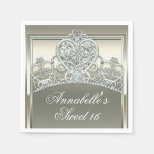 Platin Elfenbein Prinzessin Herz Diadem Geburtstag Serviette