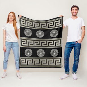 Platin-Medusa-Mäander-Griechischer-Schlüssel-Desig Fleecedecke