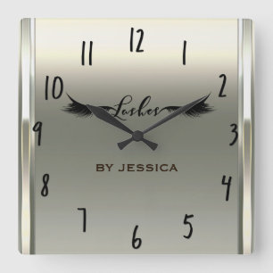 Platin-Schimmer-Elfenbein-Wimpern Salon-Personalis Quadratische Wanduhr