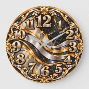 Platin-Silber- und Gold-Luxus-Marmor-Wanduhr Große Wanduhr