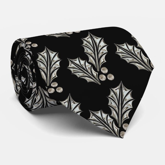 Platin-silberne Stechpalmen-WeihnachtsKrawatte Krawatte (Gerollt)